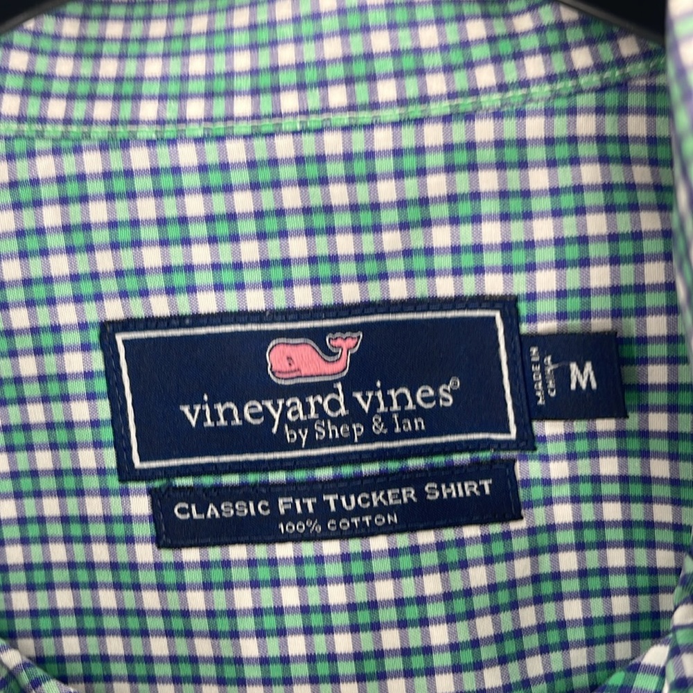 Vineyard vines purple green squared print button down long sleeve medium shirt - Picture 9 of 13